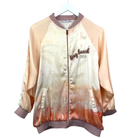 ZARA Womens M Long Beach California 1978 Jacket Full Zip Palm Trees Ombre Pocket - Picture 1 of 8